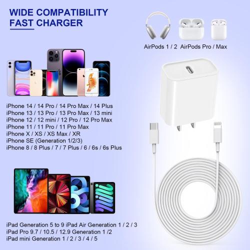 10FT iPhone Fast Charger,3Pack Extra Long[Apple MFi Certified]iPhone Charger Fast Charging Quick 10Foot USB C to Lightning Cable Cord Adapter Block for iPhone 14 Pro Max/14 Plus/13/12Mini/11/XS/X/iPad
