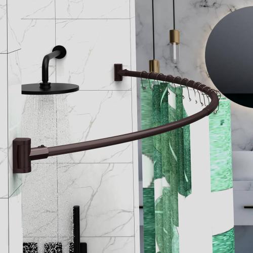 Curved Shower Curtain Rod For Bathroom 38-72 Inches, Adjustable Length, Curved Shower Rod, Metal Rods&Brackets, Round Shower Curtain Rods, Rotate Bracket For Large Shower Space, Need Drilling, Bronze