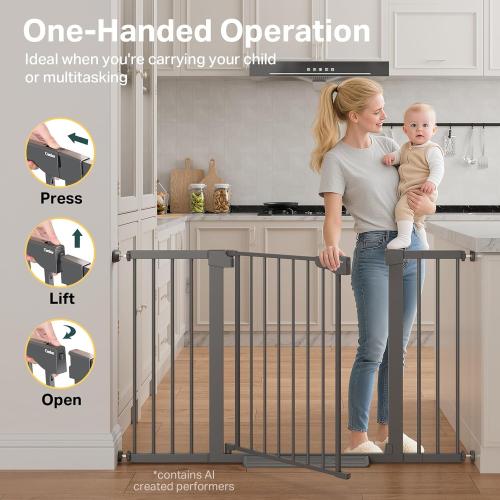 Cumbor 30-51.5 in Extra Wide Baby Gate for Stairs, Dog Gate, Cool Gray | Mom's Choice Awards Winner, Auto Close with Double Lock for Doorways, Child Gate for Toddlers & Pets, Pressure Mounted