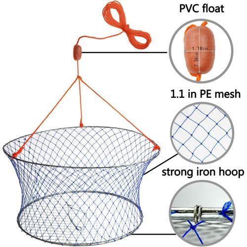 Palmyth Wire Grid Bottom Crab Nets Two Ring Crab Kit with Harness and Bait Clip 24” X 20” X 12”