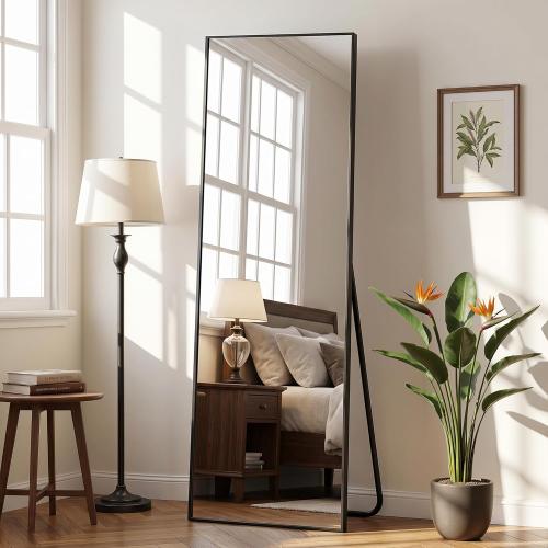 Antok Full Length Mirror, 56x14 Floor Mirror with Stand, Hanging Mounted Mirrors for Bedroom, Living Room, Cloakroom, Dining Room, Black, Rect