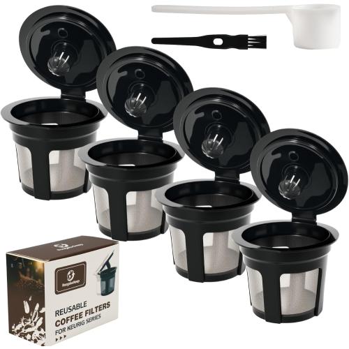 Reusable K Cup for Keurig, Black BPA Free Refillable K-Cup Pod Coffee Filters, Universal Fit Refillable Filters for Keurig 1.0 and 2.0 Coffee Maker (Black- 4 Park)