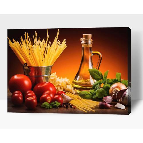 Kitchen Wall Decor Canvas Art, Colorful Ingredient Vegetable and Fruit Canvas Print for Dining Room Decor, Vintage Condiment Picture Kitchen Framed Painting for Restaurant Decor (18x24 Inches)