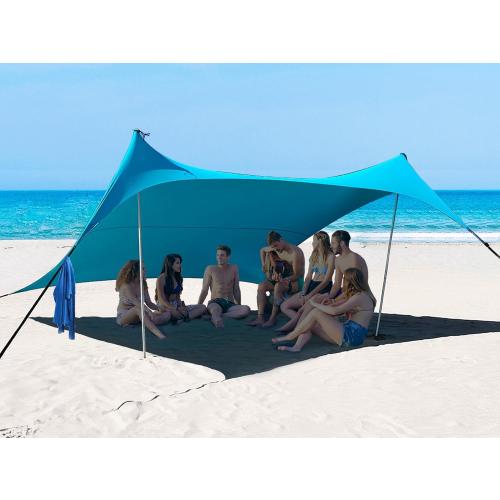 10×10ft UPF50  Beach Tent Sun Shelter, Windproof Stable Outdoor Pop Up Beach Shade Canopy for Camping, Fishing, Backyard Fun or Picnics, 2 Poles
