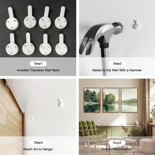 KAIRNE Framed Nature Canvas Wall Art Set,Misty Forest Wall Decor,Green Mountain Forest Pictures,Lake Water Painting set of 3(24”x36”),Landscape Scene Print for Living Room, Bedroom,Gallery Decor