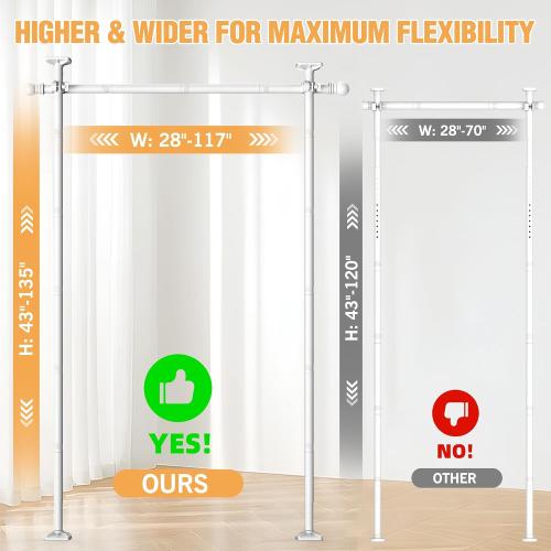 AKTOP Room Divider Curtain Rod, No Drill Tension Rod for Privacy, White