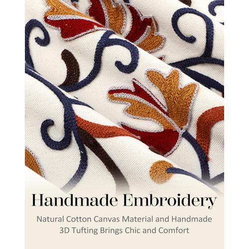 Embroidered Throw Pillow Cover - 20x20 Decorative Pillow Cover with Zipper Aesthetic Cute Design Boho Spring Summer Throw Pillowcase for Living Room Couch Sofa Bed, Fall Flower