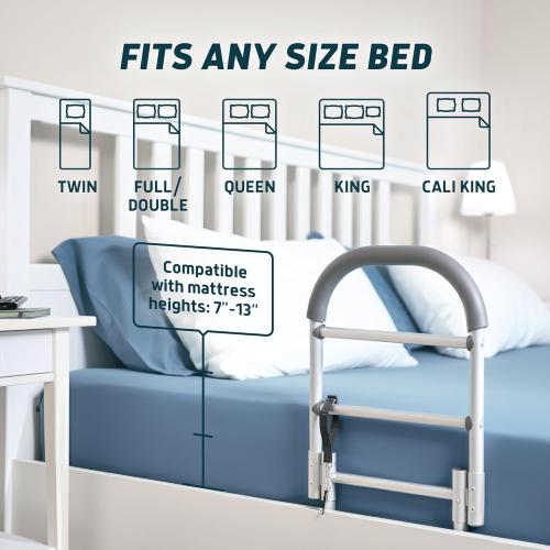 Lunderg Bed Assist Rail for Seniors with Non-Slip Grab Bar - Easy to Install Bed Rails for Elderly Adults Safety & Post-Surgery - Helps Reduce Falls & Support Independence