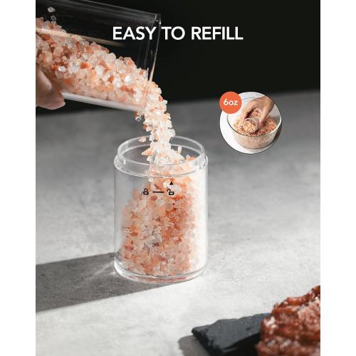 FORLIM Gravity Electric Salt and Pepper Grinder Set with Dust Cover LED Upgraded Batteries Powered Automatic Pepper Grinder Adjustable Coarseness, L Capacity for Kitchen Travel, White & Black