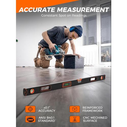 Mecurate 48-Inch Digital Level, Professional Smart Precision Torpedo Level Tool, Bright LCD Display, Audible Alerts, Magnetic Bottom, Dust Water Resistant, with Carrying Case