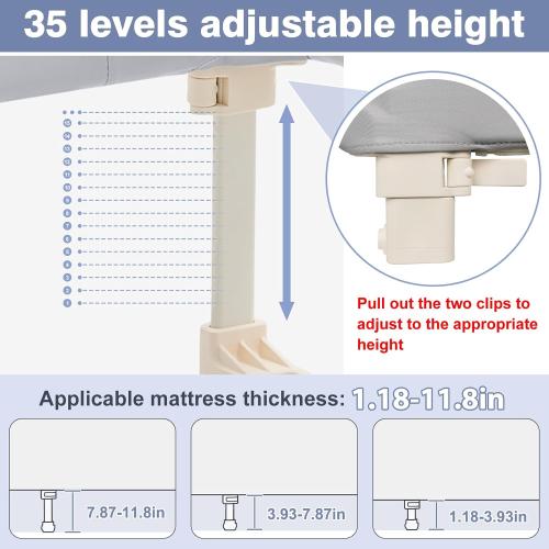 GREY Ciilee Baby Bed Rail for Toddlers Extra Large 72.83 L Kids Rails Guard for Twin, Full, Queen, King Bed Adjustable Children Side Railing Safety Bedrail Foldable Barandas para Camas de Niños (Grey