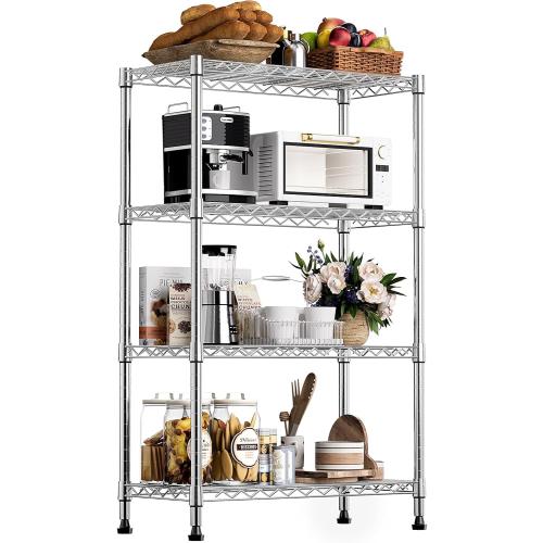 1000 lbs Storage Shelving 4-Tier Utility Shelving Unit Steel Organizer Wire Rack for Home,Kitchen,Office,Chrome (13.7 D x 23.6 W x 53.4 H)