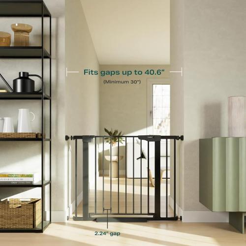 Cumbor 30-40.6 in Baby Gate for Stairs and Doorways, Dog Gate Indoor Black | Mom's Choice Awards Winner, Pressure Mounted, Auto-Close, Easy Walk Thru Door, For Dogs Indoor