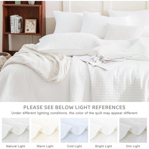 Sanracie Stonewashed Oversized King Bedspread(118x106), Cotton Milk White California King Quilt Coverlet Cross Stitch Ultra Soft Lightweight 3Pcs Crinkle Bed Coverlet Set for All Season