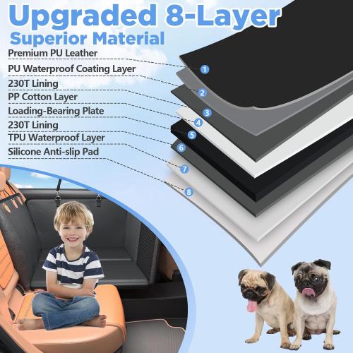 Back Seat Extender for Dogs, Hard Bottom Dog Car Seat Cover for Truck Back Seat, Dog Hammock for Car, Upgraded PU Leather Material, Larger Space, Holds 400lbs