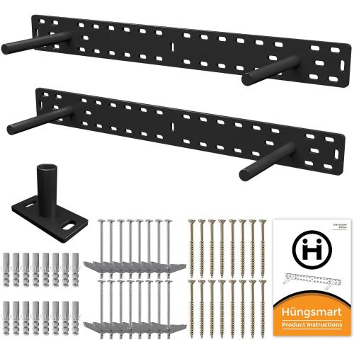 Set of 2 22x2x6 Color Black Real XL Heavy Duty Floating Shelf Brackets Designed for Long Custom Shelves, Hidden Floating Shelf Hardware, Perfect for Heavy Load in Kitchen, Garage, Mantle (6 inch Rod) Black