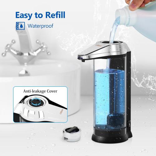 Size 500ML Color Black and silver Automatic Soap Dispenser Wall Mount, Touchless Soap Dispenser 500ml/17oz Battery Operated Hand Free Hand Sanitizer Dispenser Wall Mounted for Bathroom Kitchen Hotel Offices Plastic, Chrome