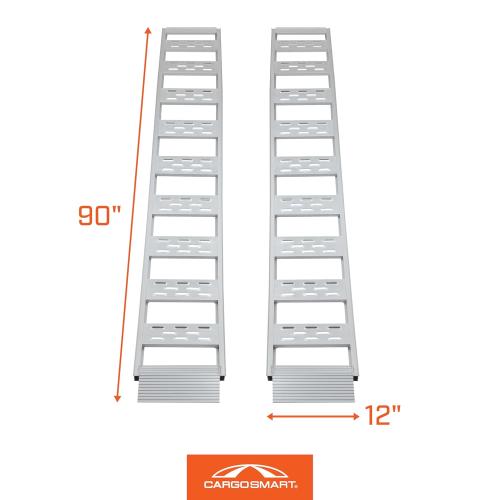 Aluminum Fixed S-Curve Ramp with Treads (2pk) – Easily and Safely Load and Unload Your Light Equipment, Lawn Tractors, ATVs and More, 12” W x 90”