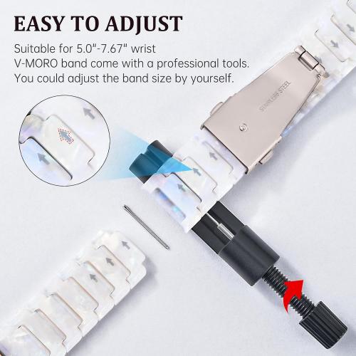 White V-MORO Compatible with Apple Watch Resin Bands Series 8/7/9/10 42/41/40/42mm(S10),46/45/44/42mm Fashion Lightweight Bracelet Elegant Wristband for iWatch Series 6/5/4/3/2/1/SE