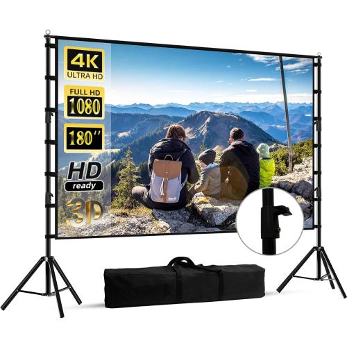 180 inch Projector Screen with Stand,HUANYINGBJB Outside Projection Screen, Portable 16:9 4K HD Rear Front Movie Screen with Carry Bag for Theater Backyard Movie Night,Cinema School, Churches,Parties