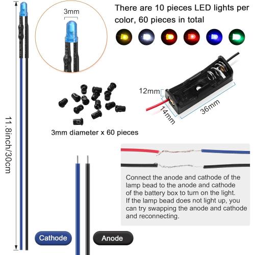 Pcs Pre Wired 12V LED Light Kit Battery Holders Craft, 3 mm