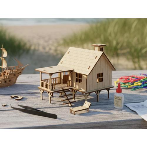 StonKraft Wooden 3D Puzzle Beach House - Home Decor, Construction Toy, Modeling Kit, School Project - Easy to Assemble