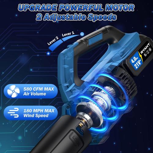 Leaf Blower Cordless, 21V Powerful Electric Leaf Blower with 2 X 4.0Ah Batteries and Charger, 2 Speed Modes, Handheld Lightweight Leaf Blowers for Lawn Care, Patio, Dust, Blowing Leaves