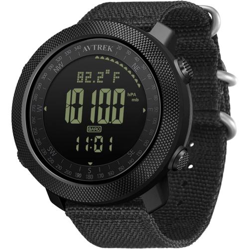 Digital Hiking Sport Watches for Men - Tactical Training Military Compass Solid Outdoor Multifunction Waterproof Altimeter Watch (Black)