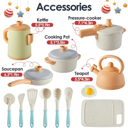 BUYGER Kids Play Kitchen Toys Accessories, Pretend Play Cooking Cookware Set Kitchen Pots and Pans Utensils Playset Christmas Gifts for Kids Girls Boys Toddler Ages 3-5  Years Old