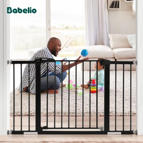 Black BABELIO Metal Baby/Dog Gate Extender, 5.5inch (14cm) Black Pet Gate Extension, Extra Wide Pet Gate Accessories for Stairs & Doorways, NO Need Tools NO Drilling, 36 Tall