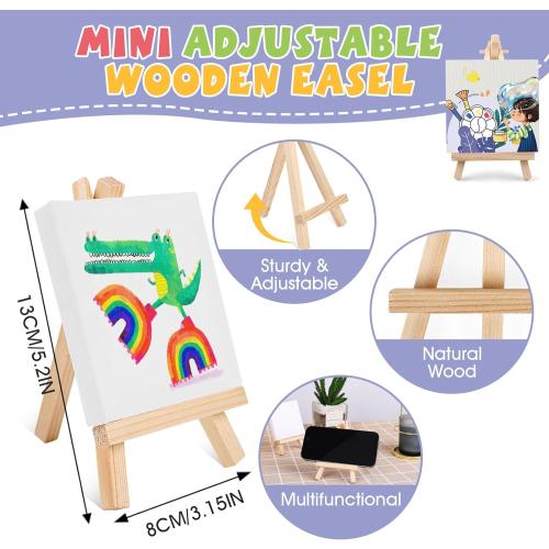 ESRICH 6 Set Mini Acrylic Paint Kit,Minis Stretched Canvas with Easel,Acrylic Paint Strips,Paint Palettes,Painting Brushes, Mini Canvas and Easel Set for Kids Artists Beginner,Gift
