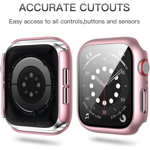 Haojavo 5 Pack Case with Tempered Glass Screen Protector for Apple Watch Series 9 8 7 41mm, PC Hard Ultra-Thin Slim Fit Scratch Resistant Bumper Protective Cover for iWatch S9 S8 S7 41mm Accessories