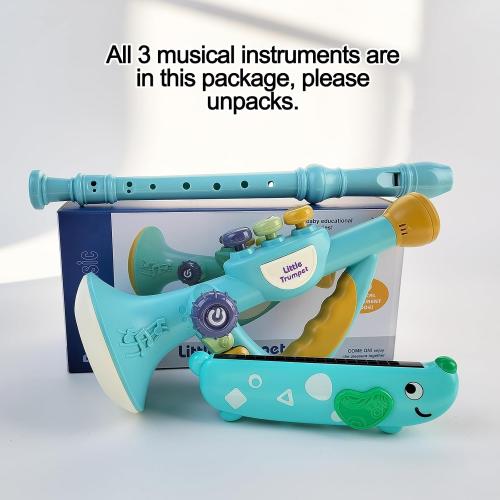 Toddler Musical Instruments Toy, Trumpet, Harmonica, Recorder Flute for Kids Baby, Musical Toys Set for Children Boys Girls Ages 2 3 4 5