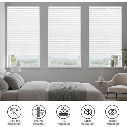 No Drill Cordless Cellular Shades, 30s Easy Install Honeycomb Window Shades, Light Filtering Thermal Insulated Blinds for Bedroom Kitchen Bathroom (White, 35 W x 48 H)