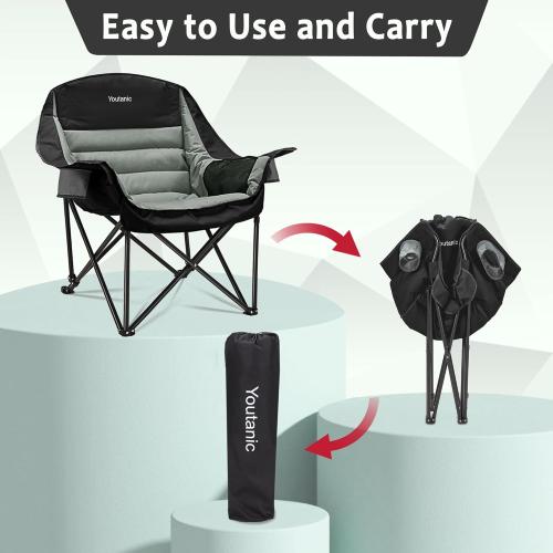 Oversized Camping Chair, Portable Folding Camping Chairs with Side Pocket, Cup Holder and Carry Bag, Heavy Duty Outdoor Camping Chairs for Adults, Fishing, Sports, Trip, up to 400lbs, Style 4