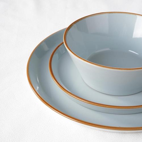 Famiware Saturn Dinnerware Sets, Plates and Bowls Sets, Stoneware Dish Set - Chip and Scratch Resistant, Microwave and Dishwasher Safe Tableware Set, Light Blue with Rim