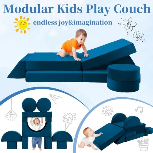 Toddler Couch Kids Sofa Modular - 18pcs Children Couches Building Fort, Convertible Foam Playing Cushion Creative Playroom Floor Furniture for Baby 1-3 to Teen Sofa and Play Set