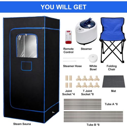 Sauna Box,Portable Sauna for Home,Thickened Sauna Canopy Kit with 3L 1000W Steam Generator,9 Temperature Settings,Full Body Dry Sauna SPA, Black