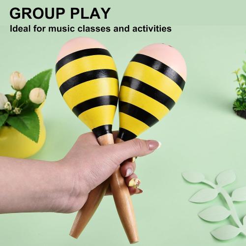 Maracas for Adults Kids, 2 Pcs 9 Inch Wooden Maraca for Party Favors, Yellow
