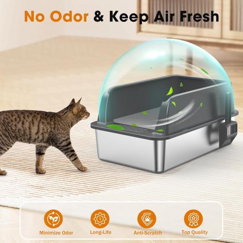 Size XL 2PACK Stainless Steel Litter Box, Extra Large Litter Boxes for Big Cats, XL Metal Cat Litter Box with Lid High Sides, Anti-Urine Leakage, Non-Sticky, Scoop Included