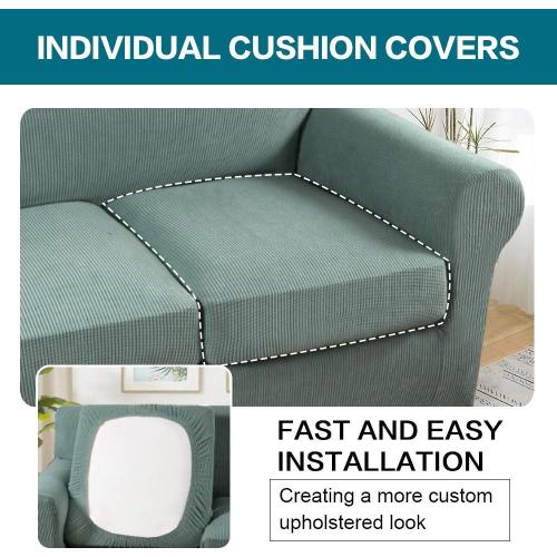 Turquoize 3 Piece Sofa Covers for 2 Cushion Couch Sofa Slipcover Soft Couch Cover for Dogs-Washable Sofa Furniture Covers with 2 Individual Cushion Covers, Jacquard Fabric (Loveseat, Dark Cyan)