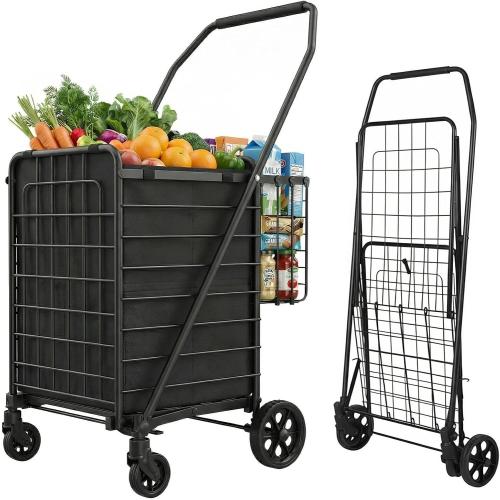 Folding Shopping Cart with Waterproof Liner & 360° Swivel Wheels | Collapsible Grocery Cart for Easy Transport, Ideal for Laundry, Shopping, and Travel – 132 LBS Capacity