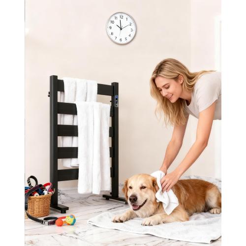 Size 5 Bars Color Black Towel Warmers for Bathroom, Space Aluminum Heated Towel Racks for Bathroom, with Built-in Timer&Temperature Adjustment, Freestanding Towel Heater,Matte Black,5 Bars