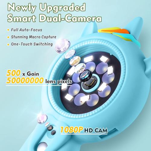 Kids Microscope- 500x Magnification,16X Zoom,Handheld Microscope for Kids with HD Cam,Portable Science Learning Tool,Christmas Birthday Gifts for Boys Girls Aged 3-12 （Blue）