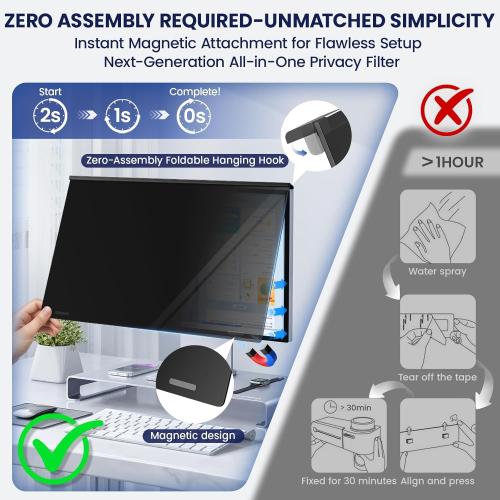 Magnetic 24 Inch Privacy Screen for Frameless Monitor 16:9 Aspect Ratio,Hanging Blue Light Screen Protector Eye Protection Anti-Spy Shield, 24in Removable Privacy Filter