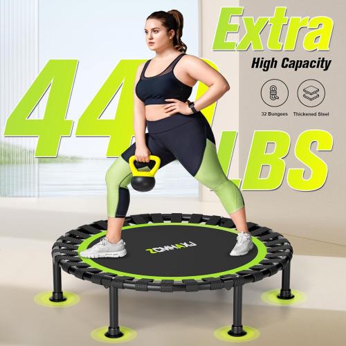 Black and Green Foldable Mini Trampoline, 40/48 Rebounder Trampoline for Adults & Kids, 440lbs Capacity Indoor Fitness Workout Exercise Equipment