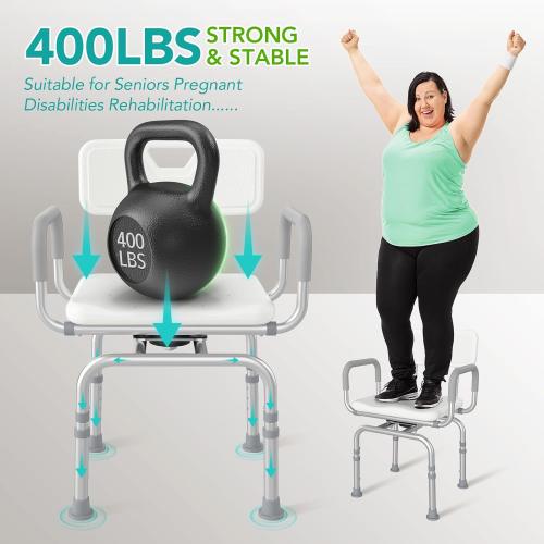360 Swivel Shower Chair with Back and Arms, 400lbs Heavy Duty Adjustable Bath Chair for Elderly Disabled Bariatric Pregnant, Handicap Shower Seat for Inside Tub