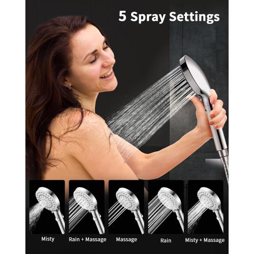 FASDUNT Shower Head with Handheld, High Pressure Handheld Shower Head with 80 Extra Long Stainless Steel Hose & Adjustable Bracket, Showerhead with ON/OFF Switch for Pets Bath