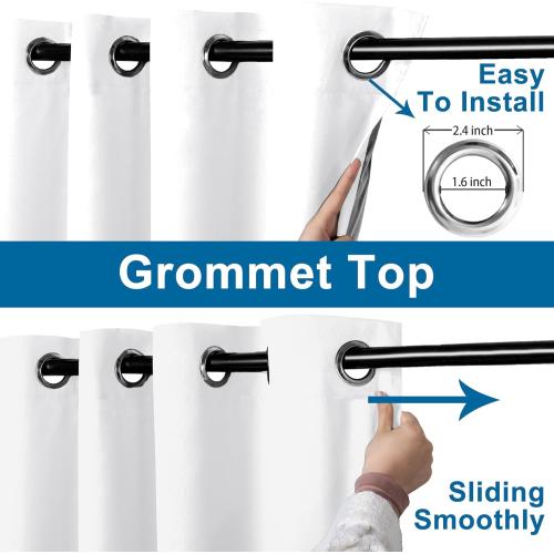 White 100% Blackout Curtains for Living Room Thermal Insulated Light & Heat Blocking Full Room Darkening Noise Reducing Grommet 2 Panels Curtain (White,180”W x 84 L)