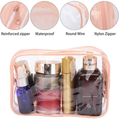 Tbestmax 10 Pcs Clear Cosmetic Bags Small Makeup Bags Portable Waterproof Travel Toiletry Bags Organizer Peach Pink, 7.5x 4.8x 2.3
